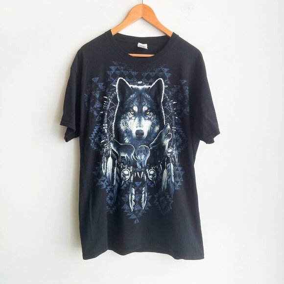 Vintage Wolf Native Dream Catcher Graphic T Shirt L - Picture 1 of 6